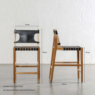 JENSEN LEATHER BAR CHAIR | HIGH | BLACK LEATHER HIDE