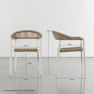 JOAQUIN INDOOR/OUTDOOR DINING CHAIR  |  MILK WHITE + NATURAL  |. MEASUREMENTS