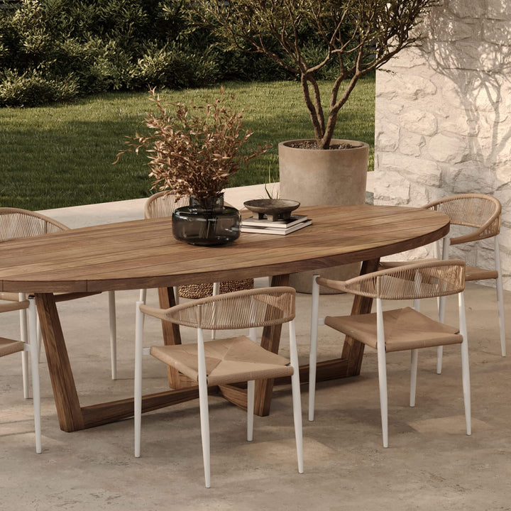 JOAQUIN_INDOOR_OUTDOOR_DINING_CHAIR___MILK_WHITE_NATURAL_FLORENCE_OVAL_RECLAIMED_TEAK_OUTDOOR_DINING_TABLE_-Top_View_Close