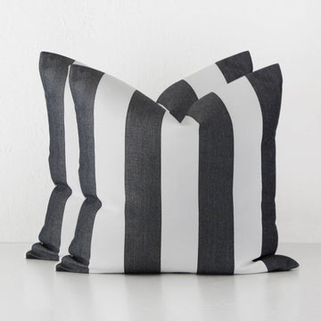 JOHAN AWNING STRIPE CUSHION BUNDLE X2  |  50 x 50  |  BLACK