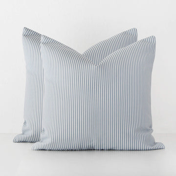 JOHAN TICKING STRIPE CUSHION BUNDLE X2 | 50 x 50 | ICE BLUE