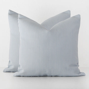 JOHAN TICKING STRIPE CUSHION BUNDLE X2 | 60 X 60 | ICE BLUE