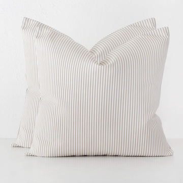 JOHAN TICKING STRIPE CUSHION BUNDLE X2 |  60 X 60  |  STONE