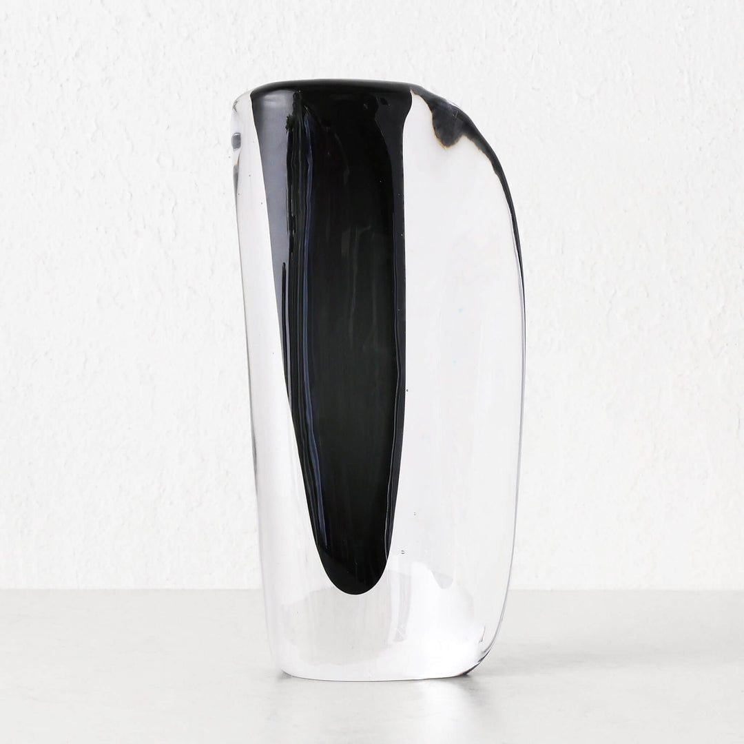 JORG HAND BLOWN GLASS VASE  |  LARGE  |  CHARCOAL + CLEAR GLASS