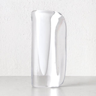 LIVING BY DESIGN EXCLUSIVE  |  JORG HAND BLOWN GLASS VASE |  LARGE |  WHITE + CLEAR GLASS