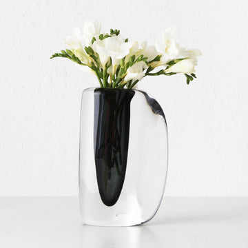 JORG HAND BLOWN GLASS VASE  |  MEDIUM  |  CHARCOAL + CLEAR GLASS