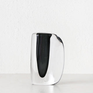 JORG HAND BLOWN GLASS VASE  |  MEDIUM  |  CHARCOAL + CLEAR GLASS