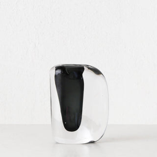 JORG HAND BLOWN GLASS VASE  |  SMALL |  CHARCOAL + CLEAR GLASS