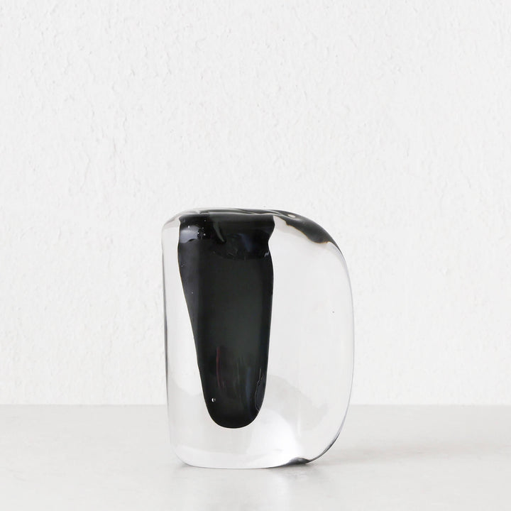 JORG HAND BLOWN GLASS VASE  |  SMALL |  CHARCOAL + CLEAR GLASS
