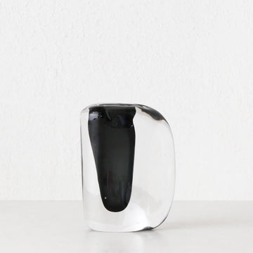 JORG HAND BLOWN GLASS VASE  |  SMALL |  CHARCOAL + CLEAR GLASS