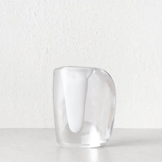LIVING BY DESIGN EXCLUSIVE  |  JORG HAND BLOWN GLASS VASE |  SMALL |  WHITE + CLEAR GLASS