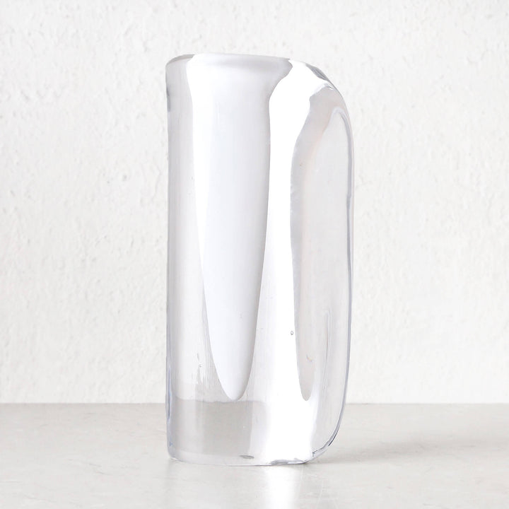 JORG HAND BLOWN GLASS VASE  |  LARGE  |  WHITE + CLEAR GLASS