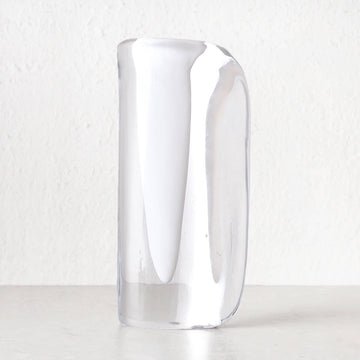 JORG HAND BLOWN GLASS VASE  |  LARGE  |  WHITE + CLEAR GLASS
