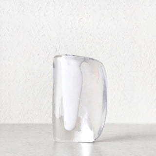 JORG HAND BLOWN GLASS VASE  |  MEDIUM  |  WHITE + CLEAR GLASS