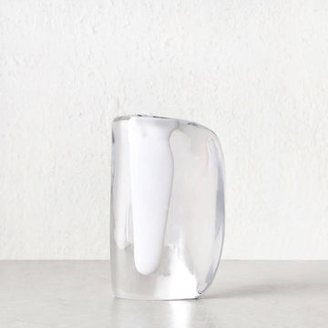 JORG HAND BLOWN GLASS VASE  |  MEDIUM  |  WHITE + CLEAR GLASS