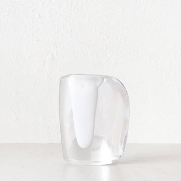 JORG HAND BLOWN GLASS VASE  |  SMALL |  WHITE + CLEAR GLASS