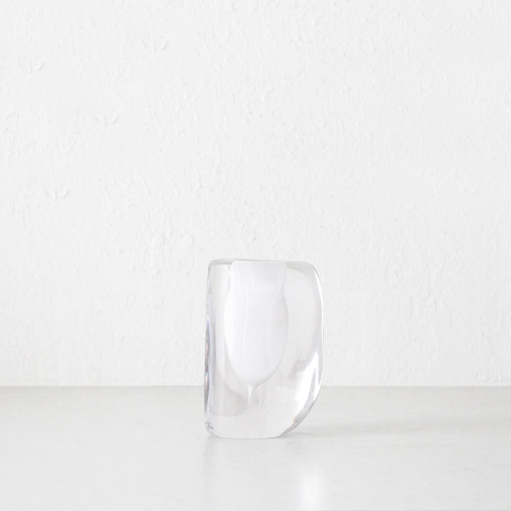 JORG HAND BLOWN VASE | WHITE + CLEAR GLASS | SMALL