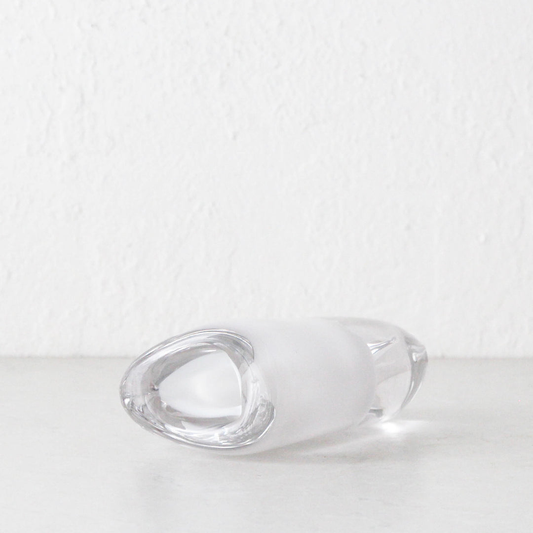 JORG HAND BLOWN VASE  |  WHITE + CLEAR GLASS  |  SMALL CLOSE UP