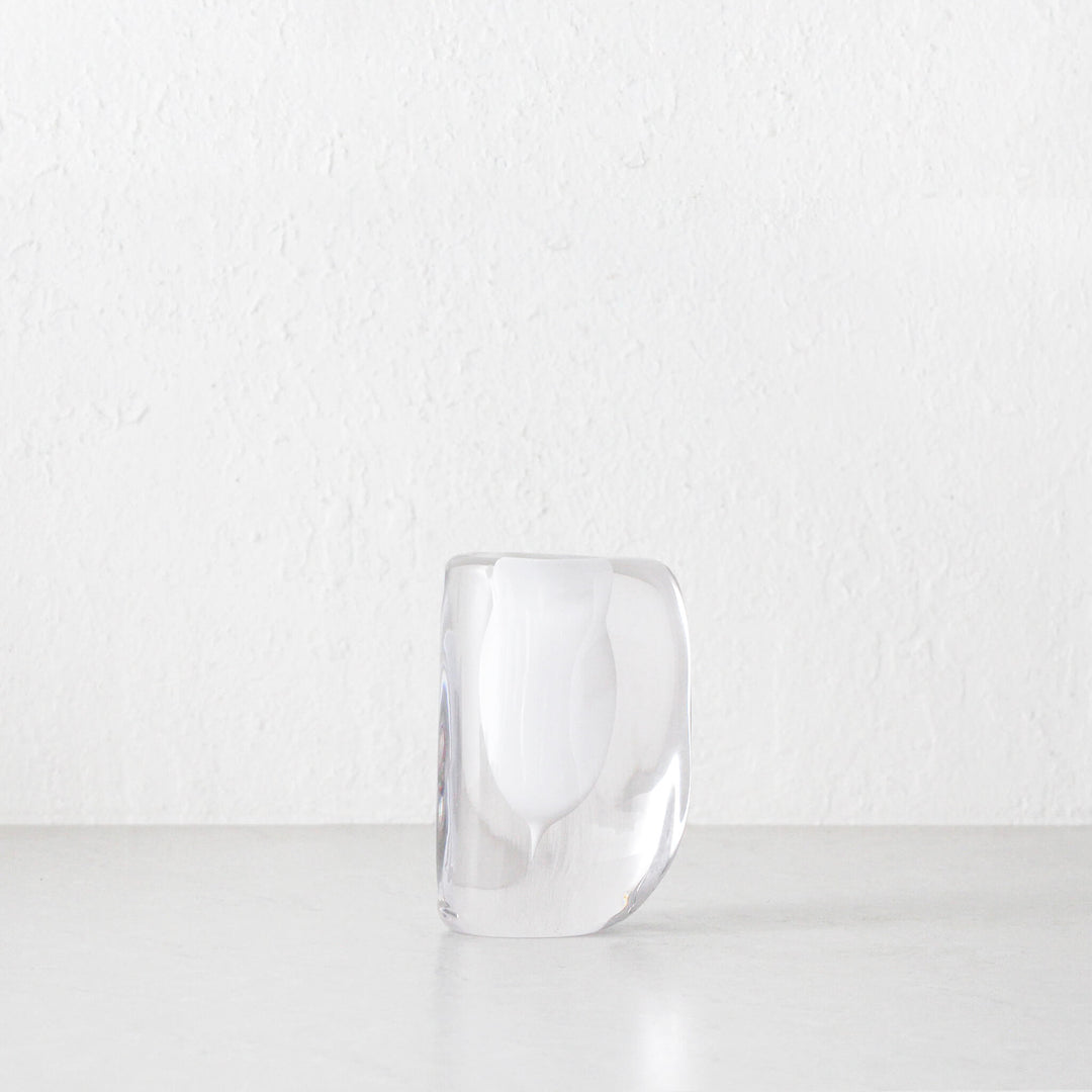 JORG HAND BLOWN VASE  |  WHITE + CLEAR GLASS  |  SMALL