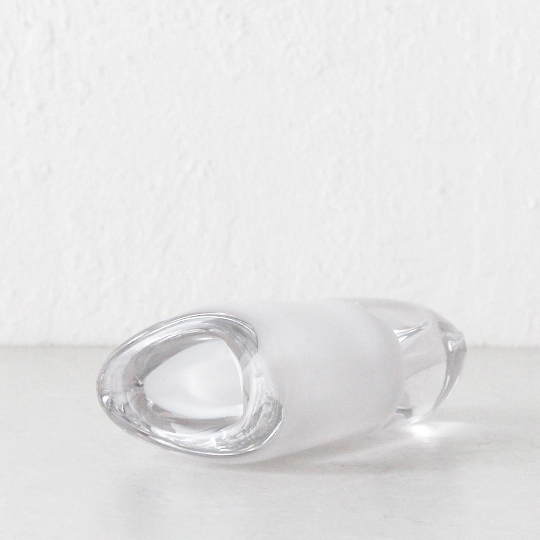 JORG HAND BLOWN VASE  |  WHITE + CLEAR GLASS  |  MEDIUM CLOSE UP