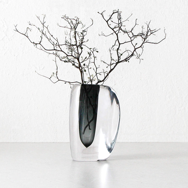 JORG HAND BLOWN VASE | CHARCOAL + CLEAR GLASS | MEDIUM