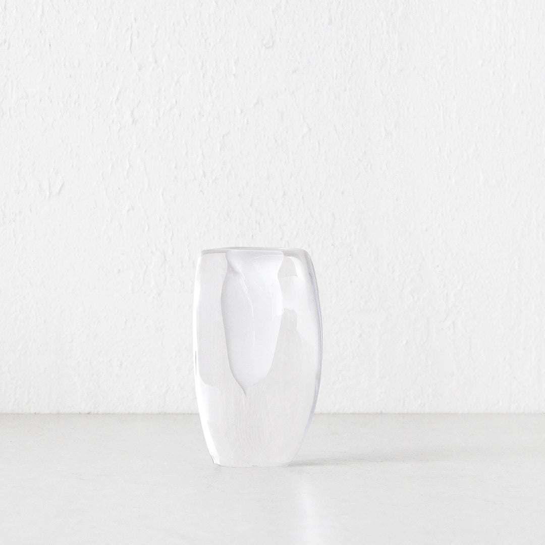 JORG HAND BLOWN VASE | WHITE + CLEAR GLASS | MEDIUM