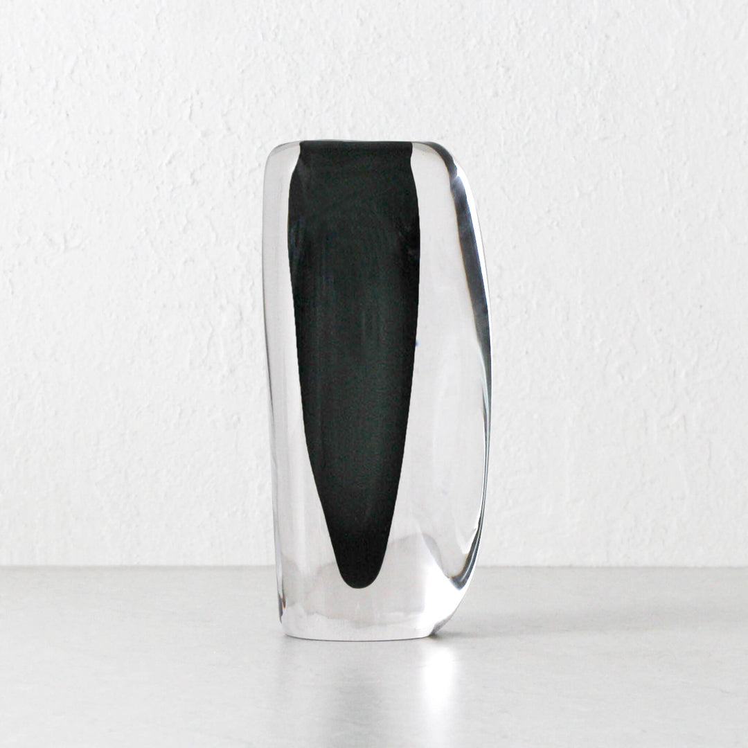 JORG HAND BLOWN VASE  |  CHARCOAL + CLEAR GLASS  |  LARGE