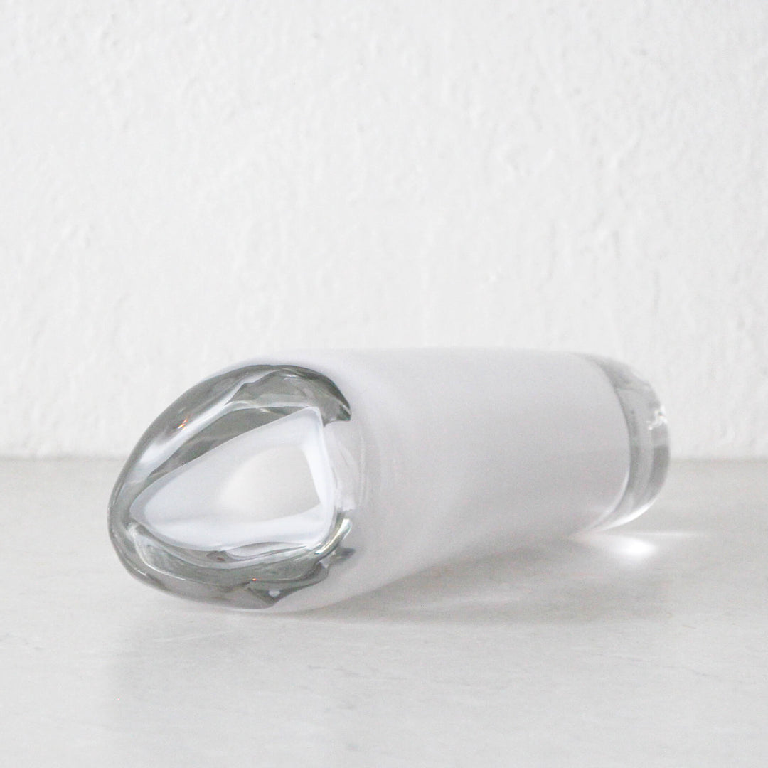 JORG HAND BLOWN VASE  |  WHITE + CLEAR GLASS  |  LARGE