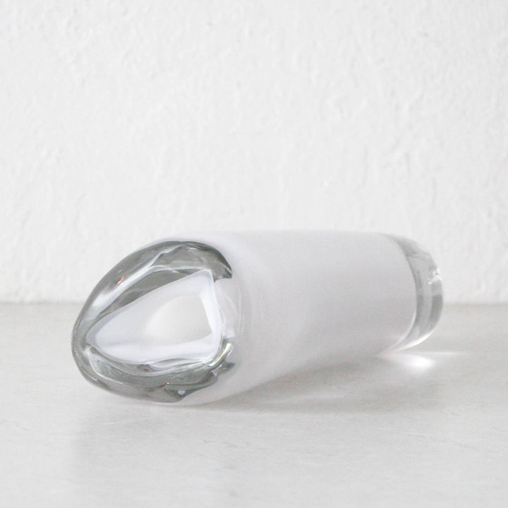 JORG HAND BLOWN VASE  |  WHITE + CLEAR GLASS  |  LARGE