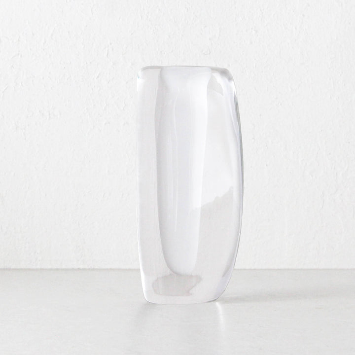 JORG HAND BLOWN VASE | WHITE + CLEAR GLASS | LARGE