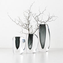 JORG HAND BLOWN VASE  |  CHARCOAL + CLEAR GLASS  COLLECTION