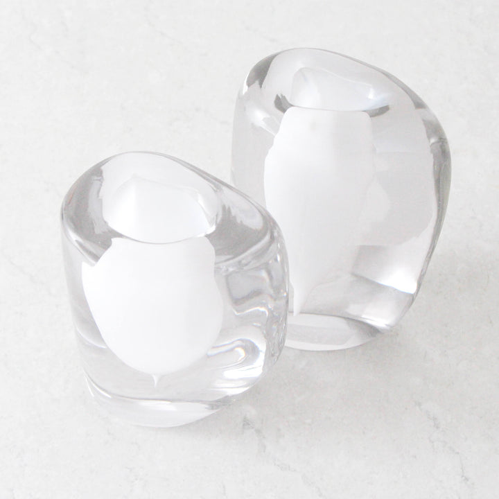 JORG HAND BLOWN VASE  |  WHITE + CLEAR GLASS  |  SMALL CLOSE UP