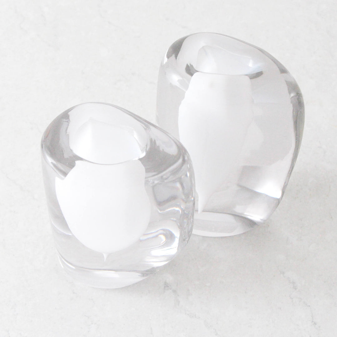 JORG HAND BLOWN VASE BUNDLE X3 |  SMALL + MEDIUM + LARGE  |  WHITE + CLEAR GLASS
