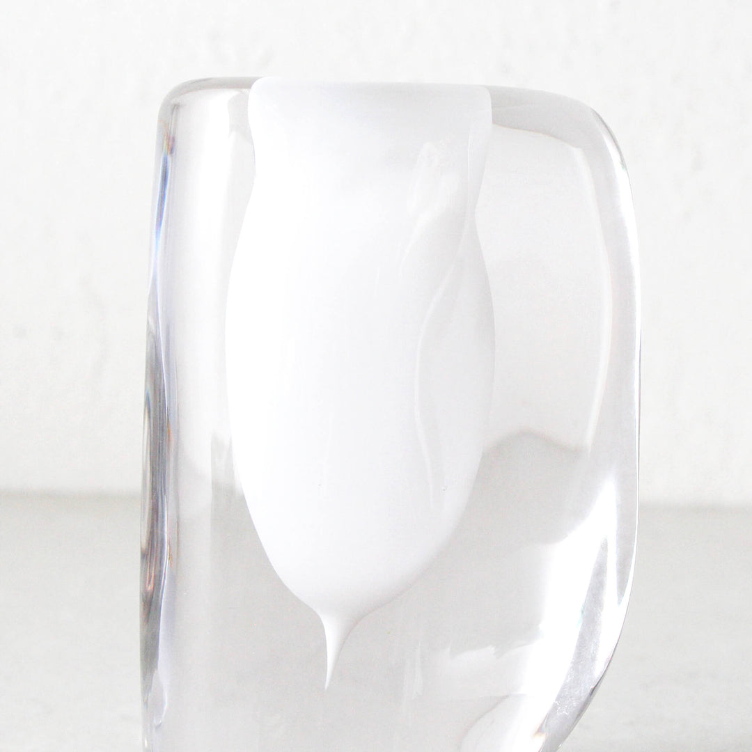 JORG HAND BLOWN VASE  |  WHITE + CLEAR GLASS  |  SMALL CLOSE UP