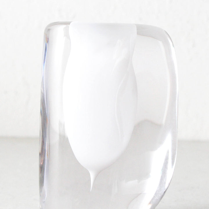 JORG HAND BLOWN VASE  |  WHITE + CLEAR GLASS  |  SMALL CLOSE UP