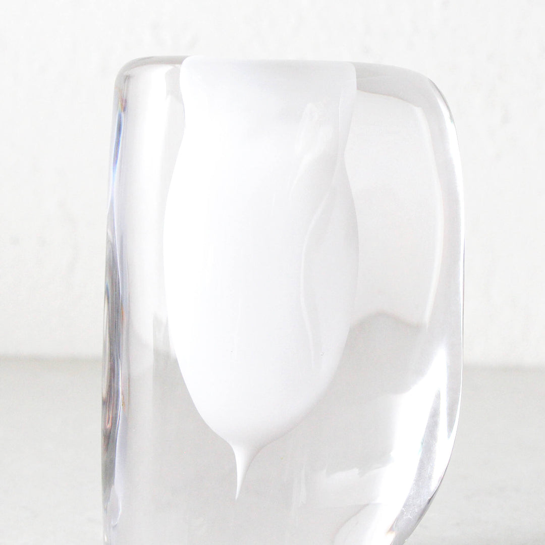 JORG HAND BLOWN VASE  |  WHITE + CLEAR GLASS  |  SMALL