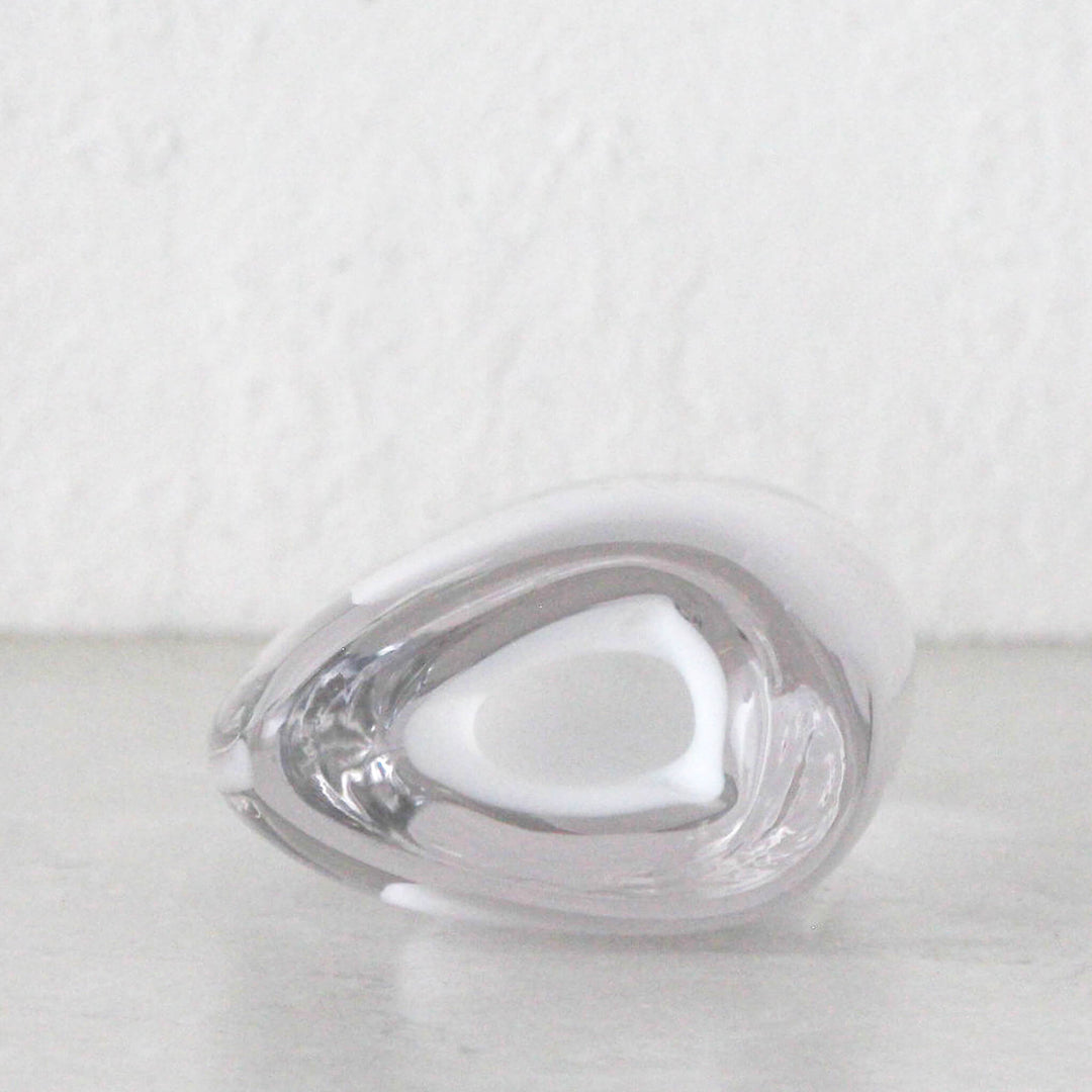 JORG HAND BLOWN VASE  |  WHITE + CLEAR GLASS  |  MEDIUM CLOSE UP