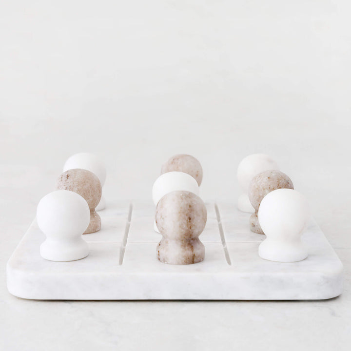 JUEGO MARBLE TIC TAC TOE GAME  |  BEIGE + WHITE MARBLE