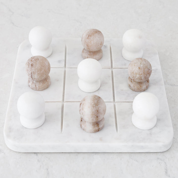 JUEGO MARBLE TIC TAC TOE GAME  |  BEIGE + WHITE MARBLE