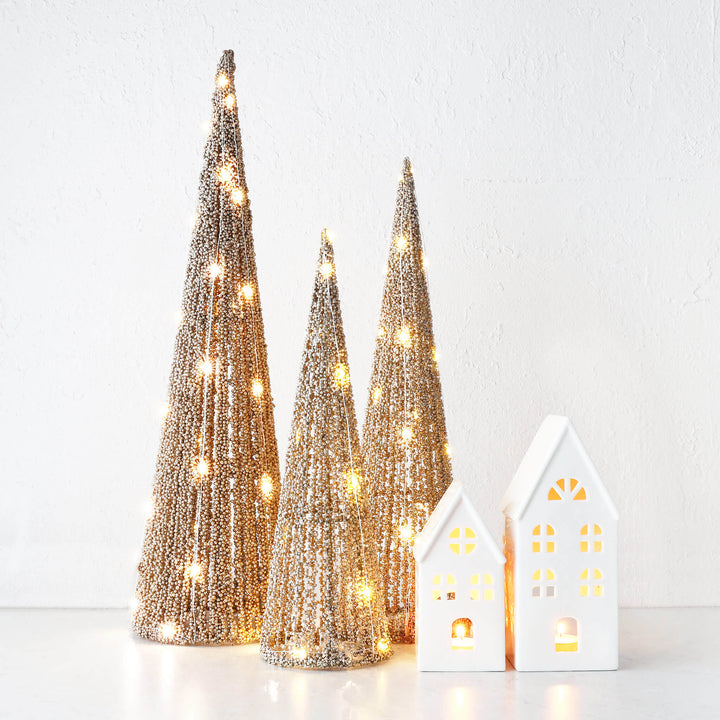 JULETREE SPARKLE  LED CONE CHRISTMAS TREE BUNDLE X3  | 40 + 50 + 60CM  |  CHAMPAGNE