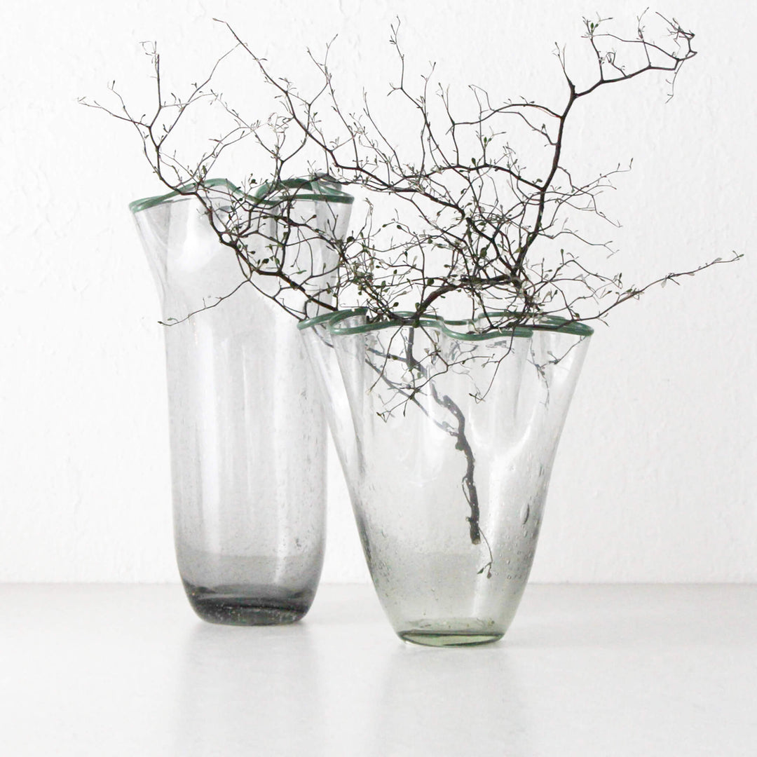 JARVIS GLASS VASE  |  LARGE  |  GREY + GREEN GLASS