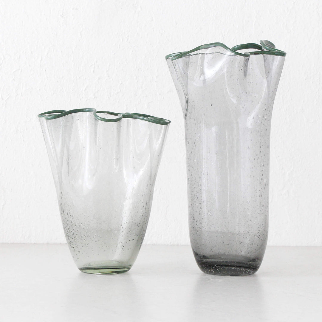 JARVIS GLASS VASE  |  LARGE  |  GREY + GREEN GLASS