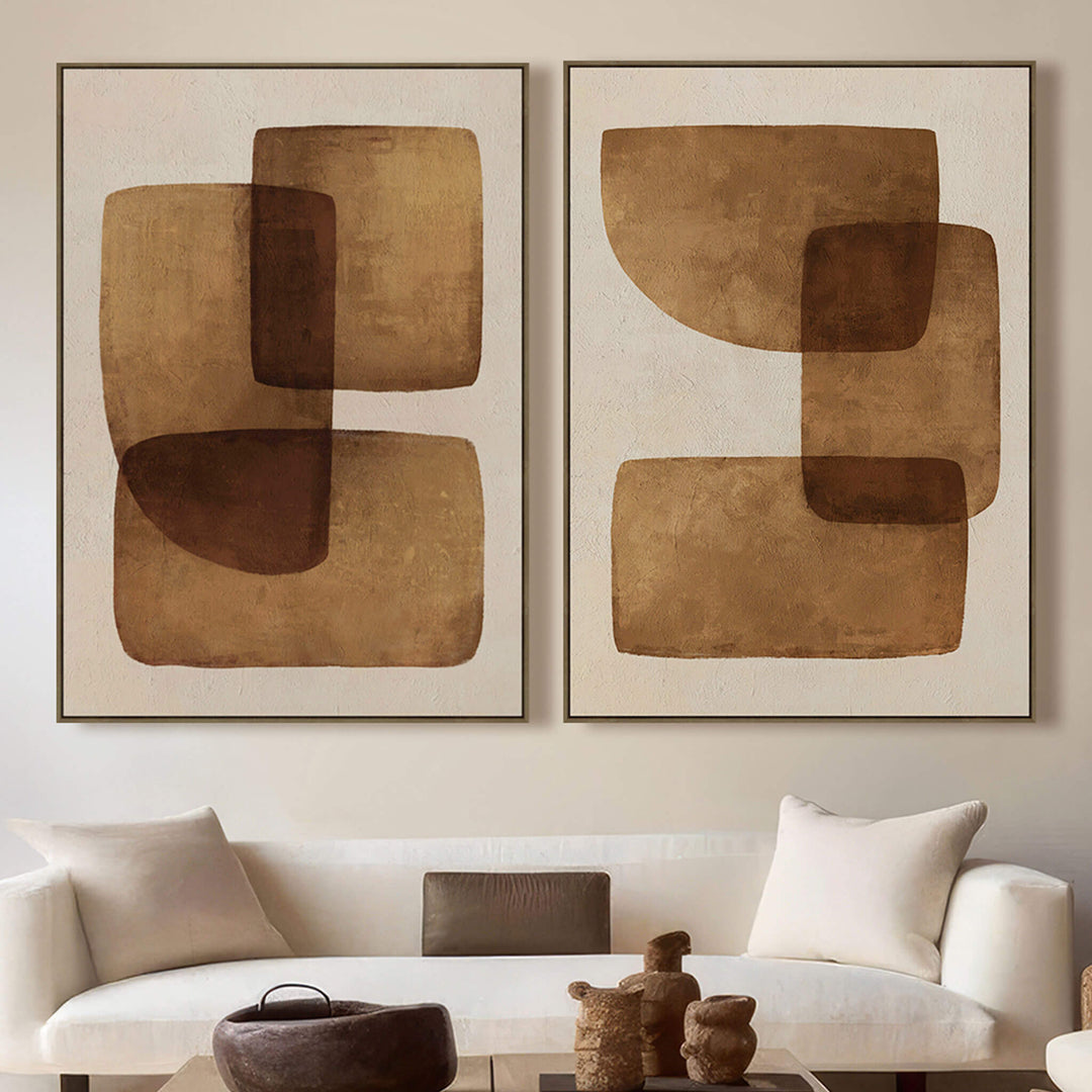 LBD EXCLUSIVE  |  KEMPTON FRAMED CANVAS PRINT  |  SET OF 2  |  90X120CM  |  RUST + OCHRE + OFF WHITE  |  OAK NATURAL FRAME