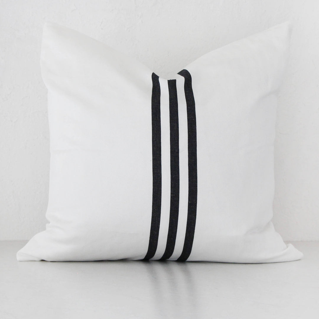 KUTA HERRINGBONE CUSHION  | 55X55CM  |  WHITE BASE + BLACK STRIPE