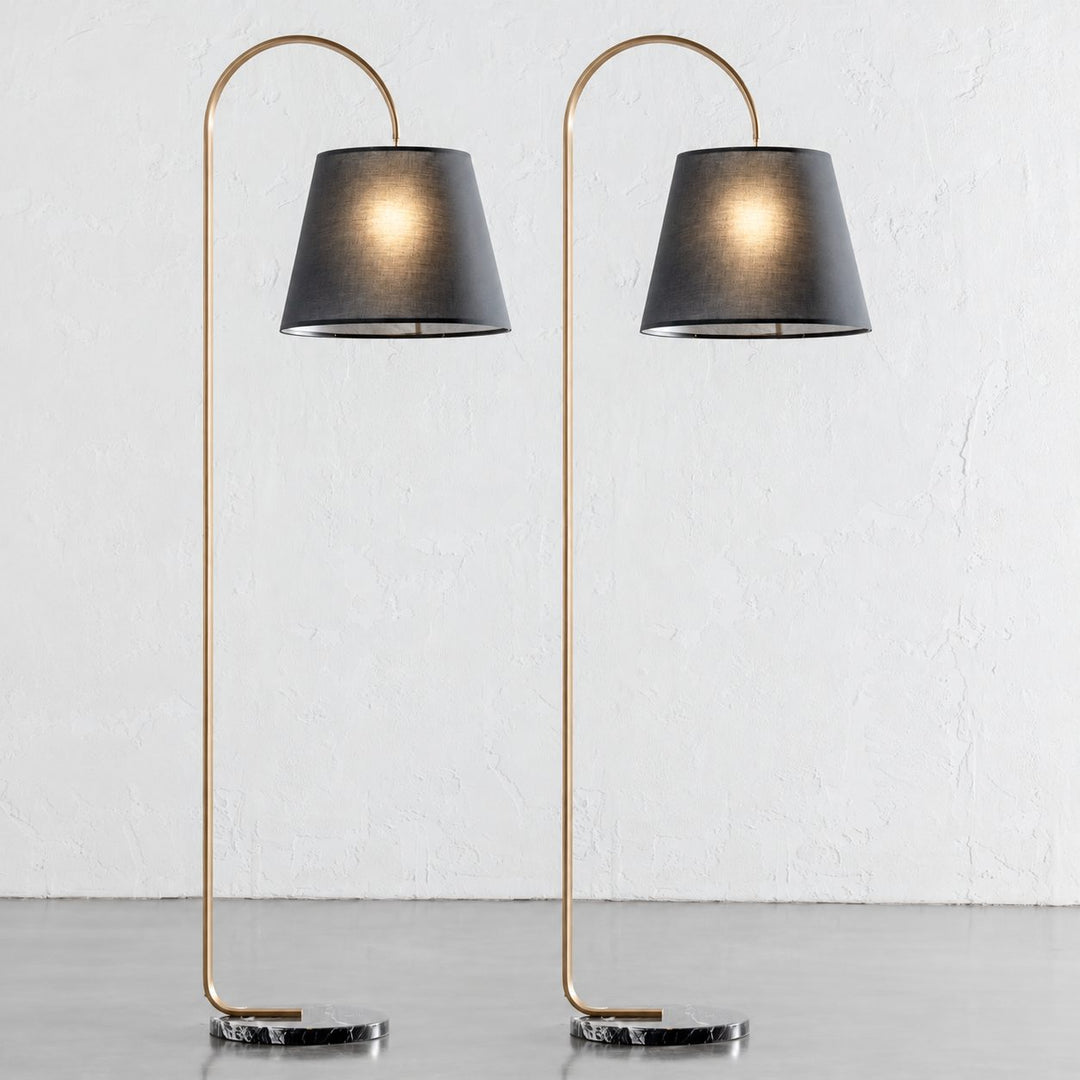 LACRES FLOOR LAMP  |  BLACK MARBLE + BLACK SHADE