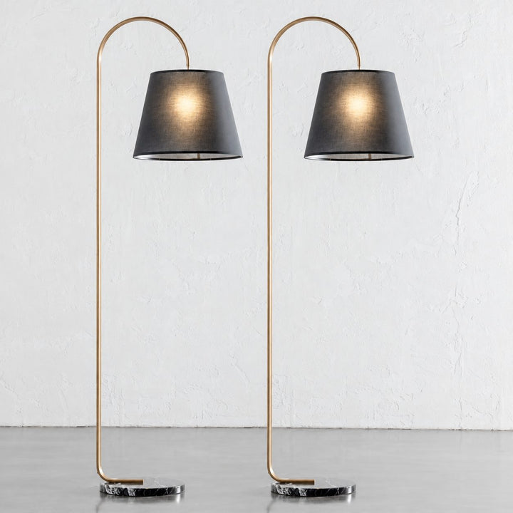 LACRES FLOOR LAMP  |  BLACK MARBLE + BLACK SHADE