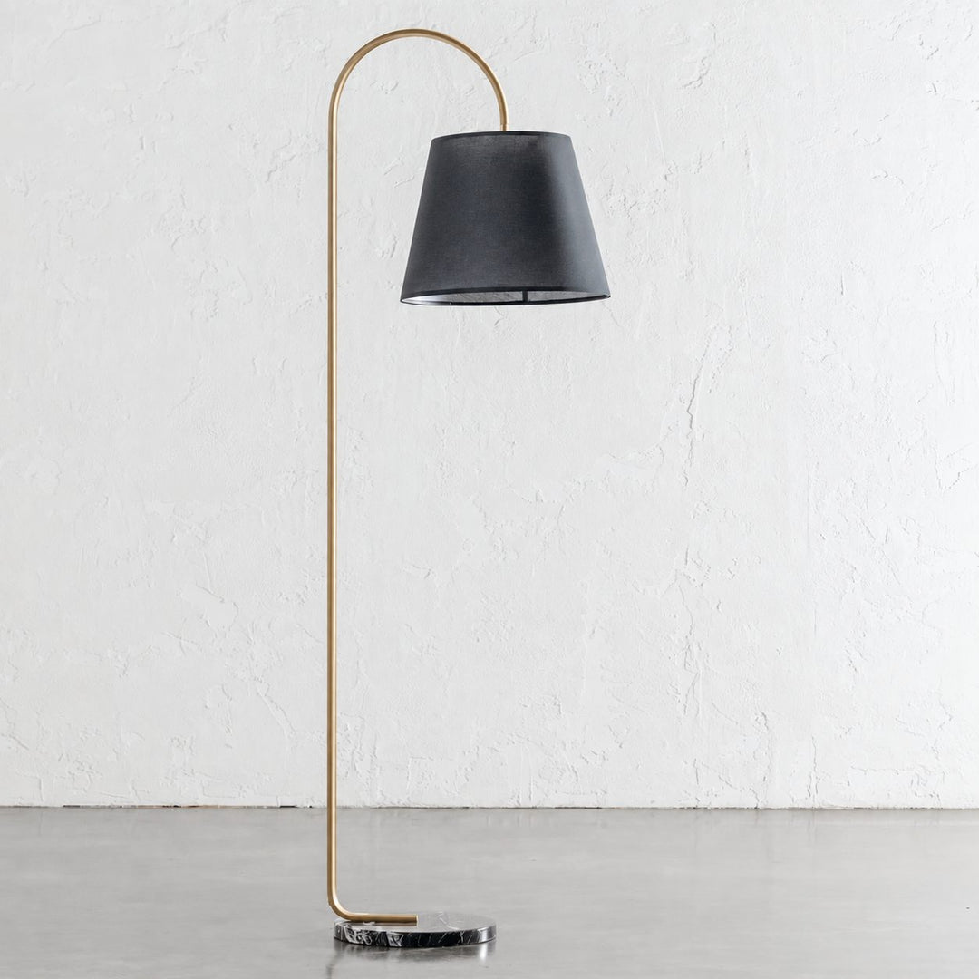LACRES FLOOR LAMP  |  BLACK MARBLE + BLACK SHADE
