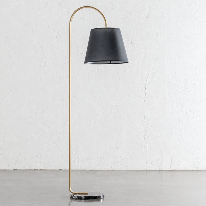 LACRES FLOOR LAMP  |  BLACK MARBLE + BLACK SHADE