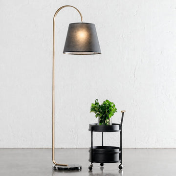 LACRES FLOOR LAMP  |  BLACK MARBLE + BLACK SHADE