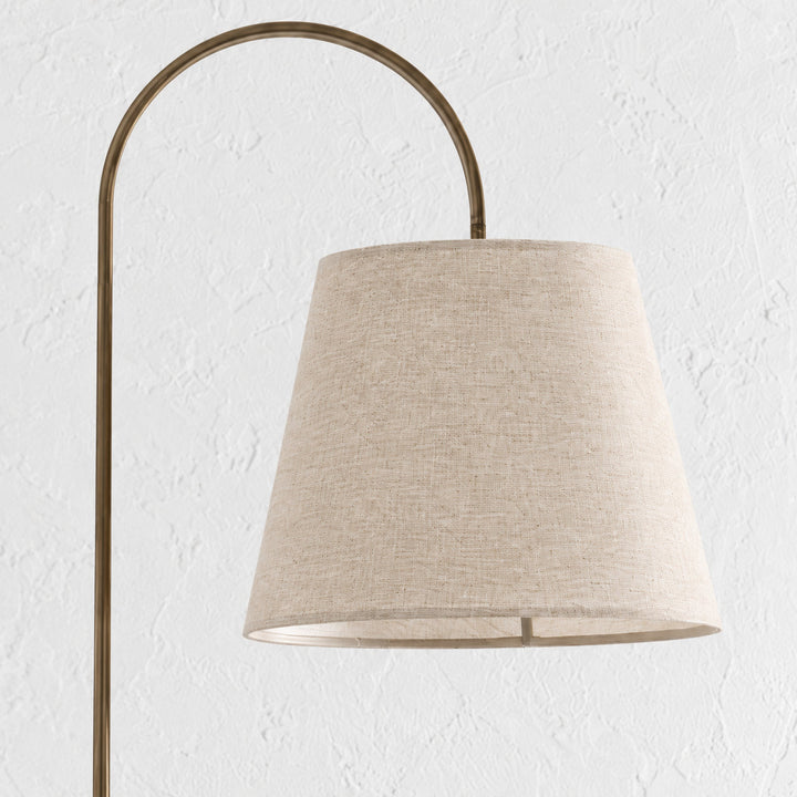 LACRES FLOOR LAMP  |  TRAVERTINE + LINEN SHADE